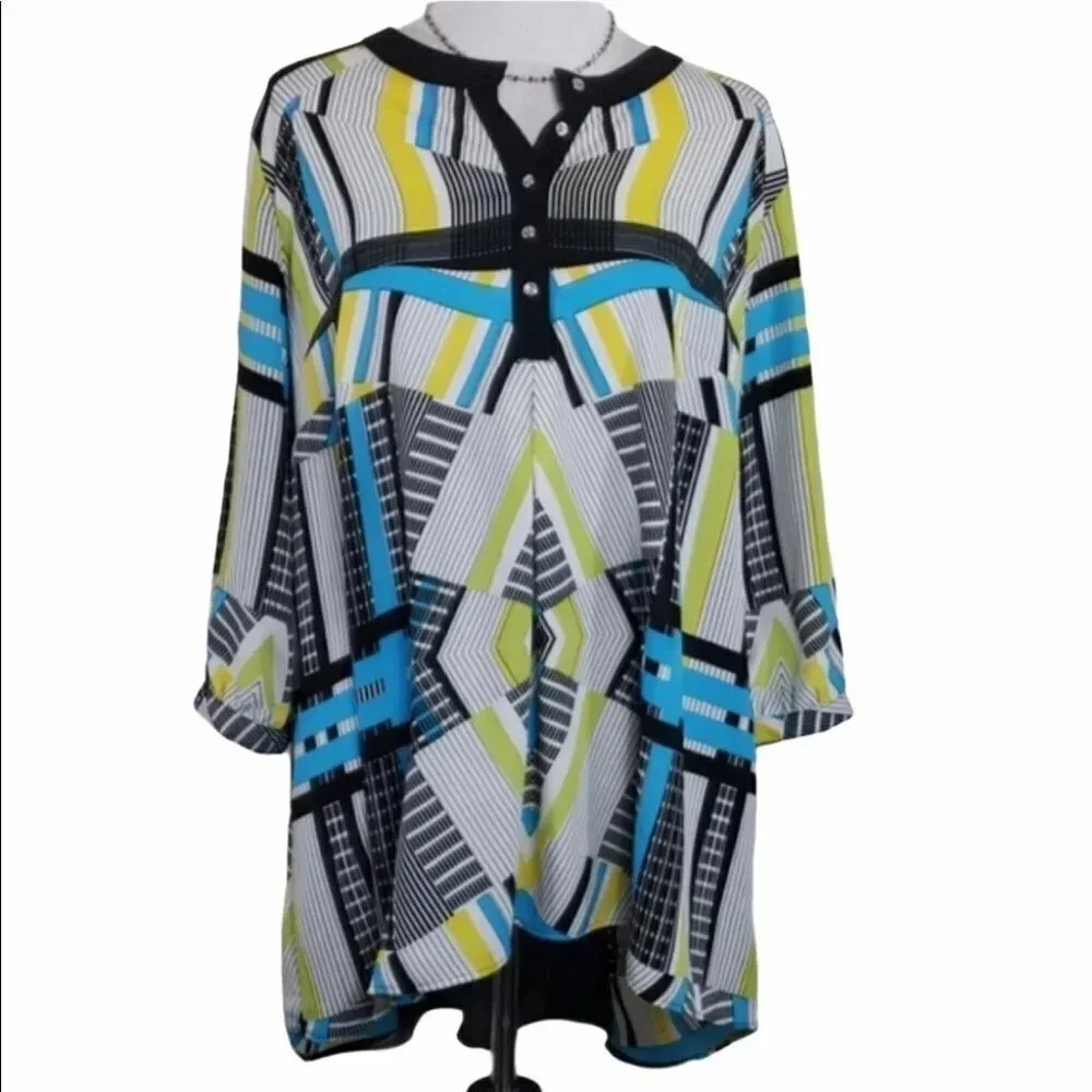 Relativity 1X multi-color print flare back tunic‎